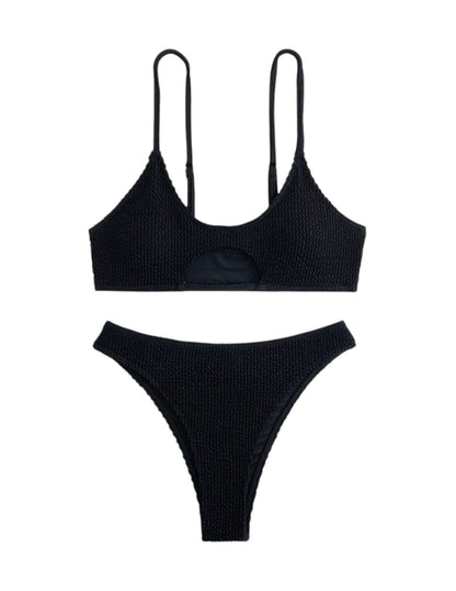 SHE fekete texturált kivágott bikini