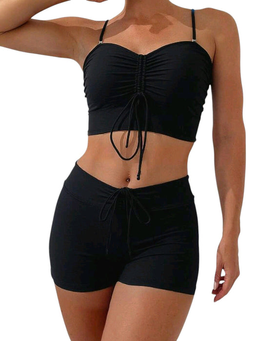 SHE fekete top húzott sorttal tankini szett