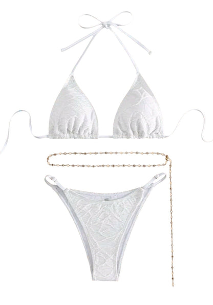 SHE fehér csipkés háromszög bikini testlánccal