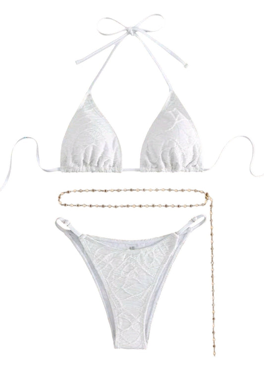SHE fehér csipkés háromszög bikini testlánccal