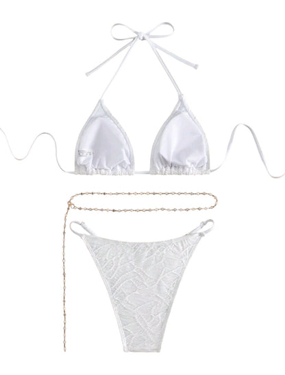 SHE fehér csipkés háromszög bikini testlánccal