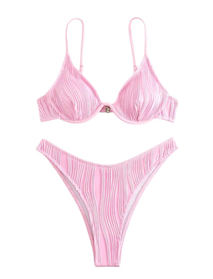 SHE rózsaszín texturált V-merevítős bikini