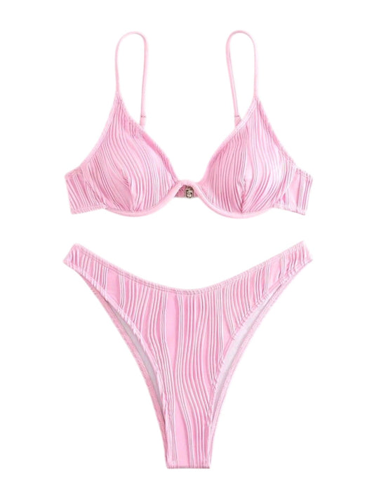 SHE rózsaszín texturált V-merevítős bikini