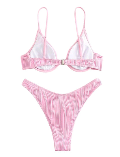 SHE rózsaszín texturált V-merevítős bikini