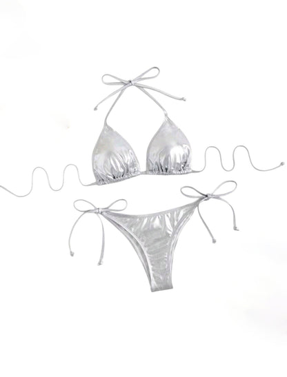 SHE ezüst metál háromszög bikini