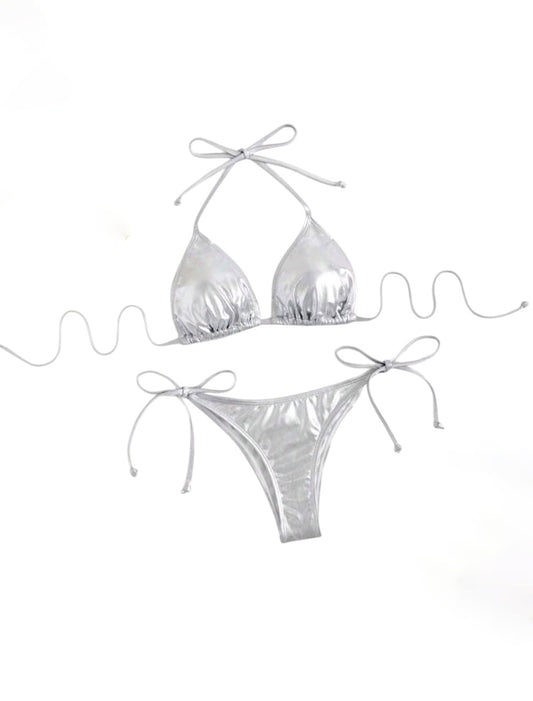 SHE ezüst metál háromszög bikini