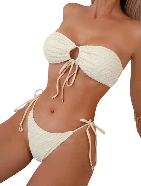 SHE krém texturált pántnélküli bikini