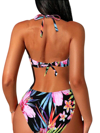 SHE többszínű virágmintás elöl kötős bikini