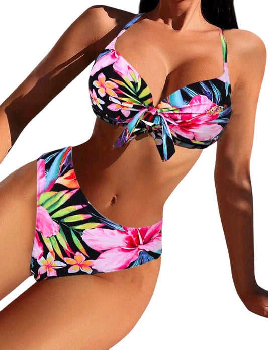 SHE többszínű virágmintás elöl kötős bikini
