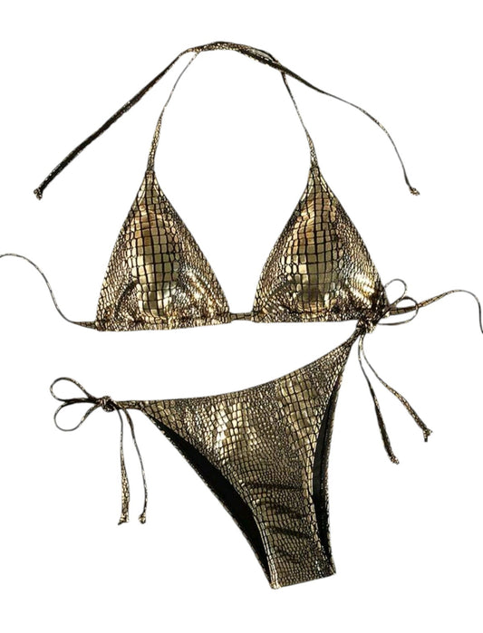 SHE arany kígyómintás kötős bikini