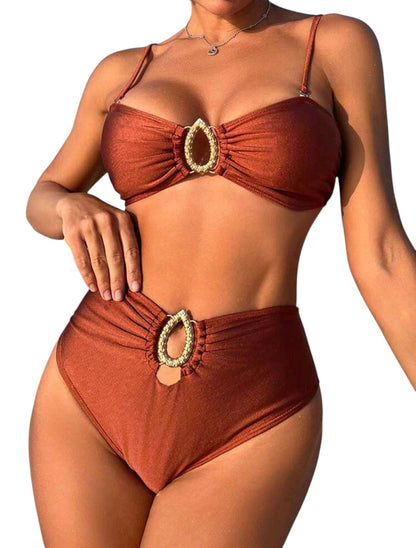 SHE barna fém díszes magas derekú bikini
