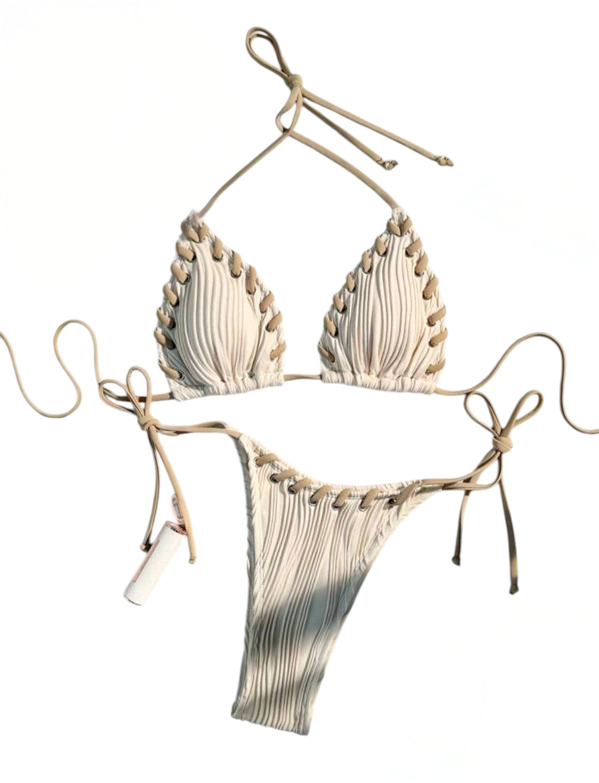 SHE krém bordázott fűzős bikini
