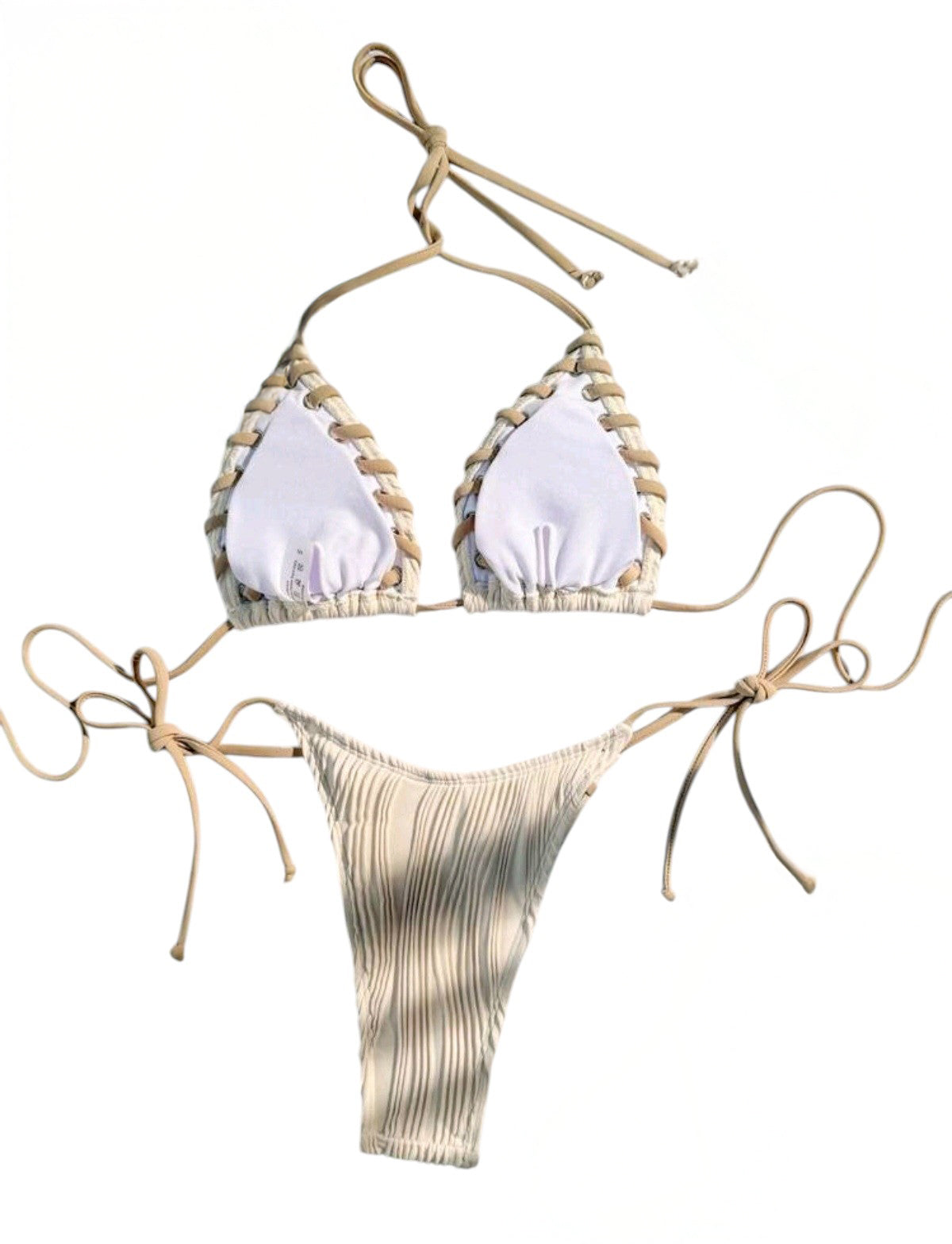 SHE krém bordázott fűzős bikini