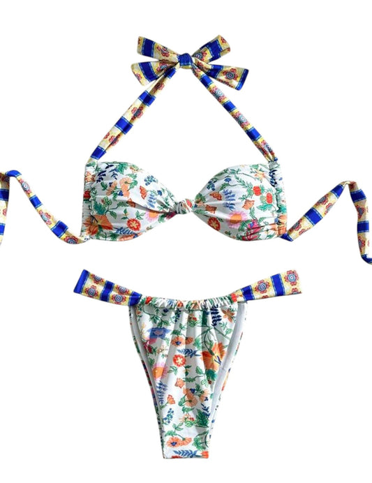 SHE fehér virágmintás masnis bikini