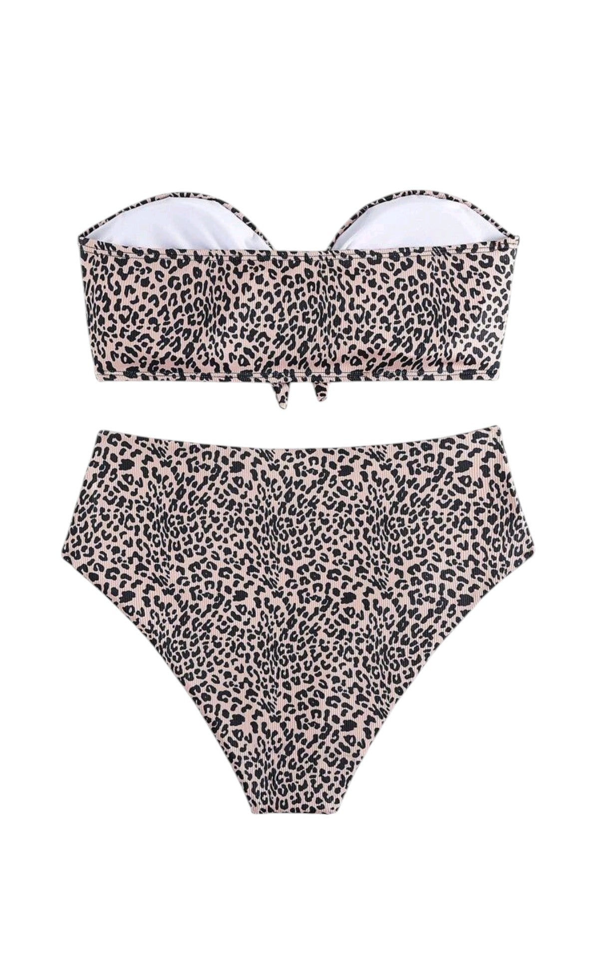 SHE bézs párducmintás pántnélküli magas derekú bikini