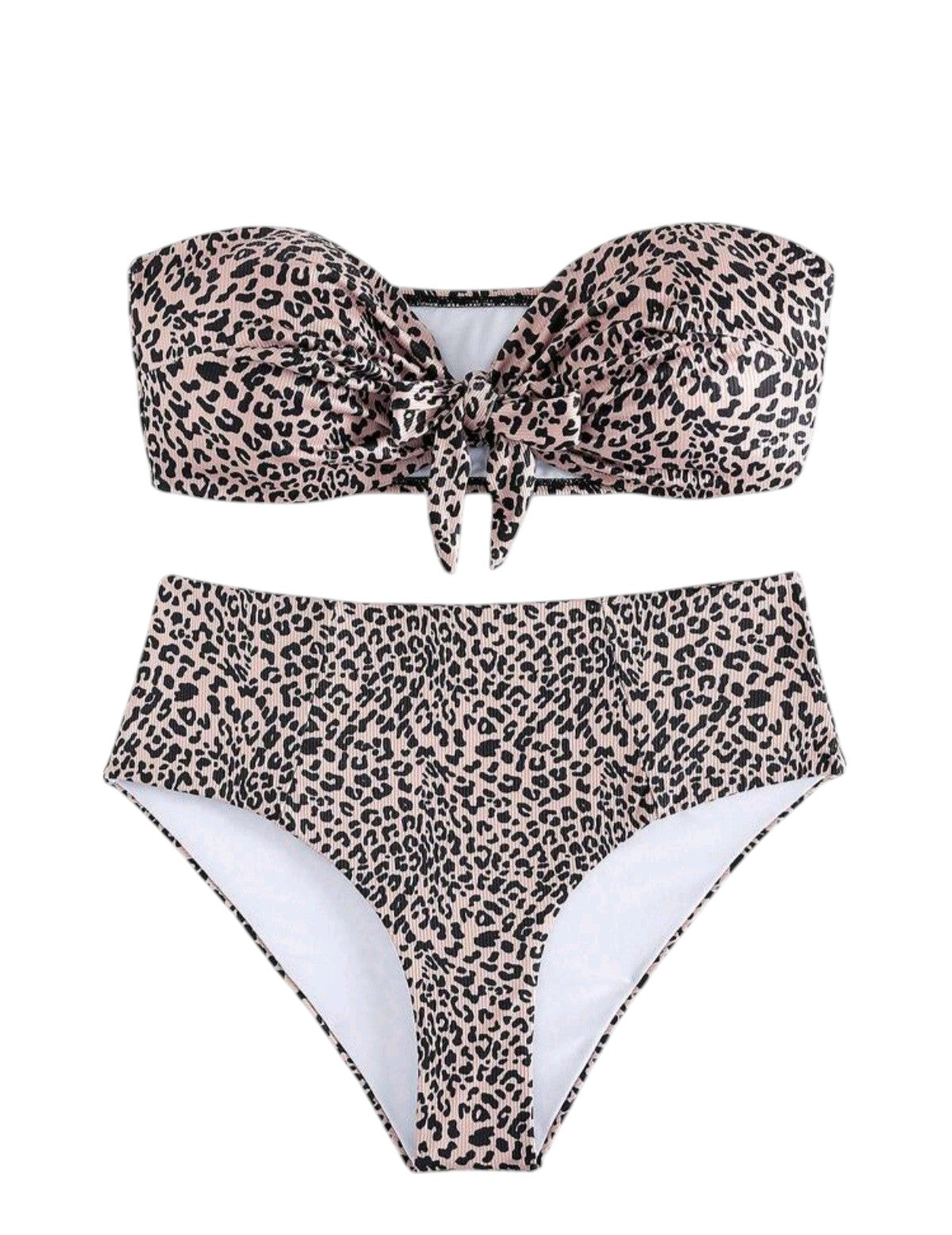 SHE bézs párducmintás pántnélküli magas derekú bikini
