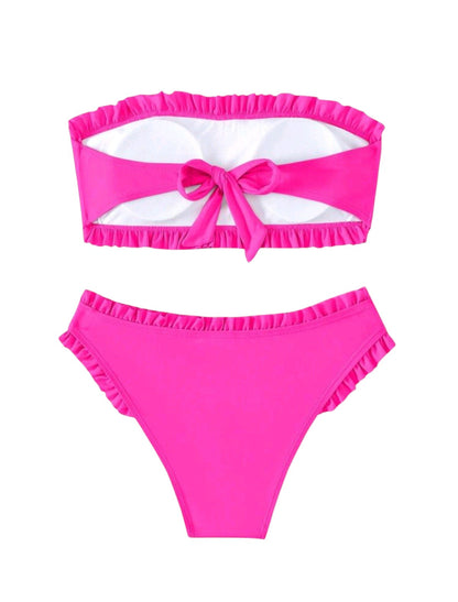 SHE pink fodros pántnélküli bikini
