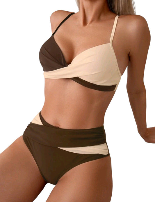 SHE barna-bézs kétszínű átlapolós bikini