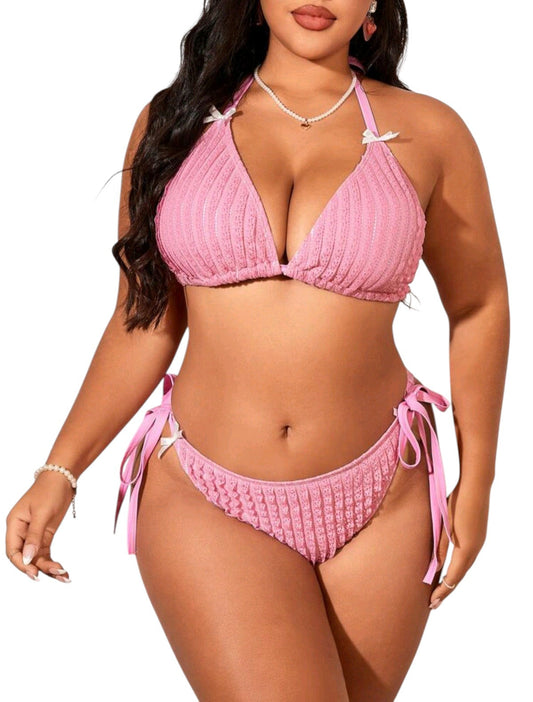 SHE rózsaszín texturált kötős bikini