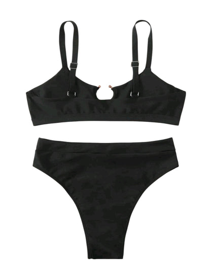 SHE fekete fémkarikás bikini