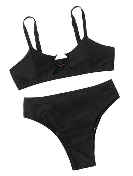 SHE fekete fémkarikás bikini