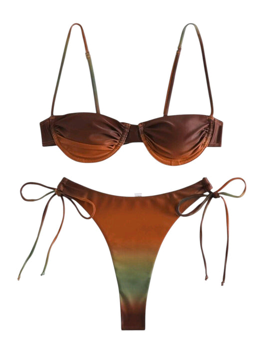SHE barna ombre merevítős kötős bikini