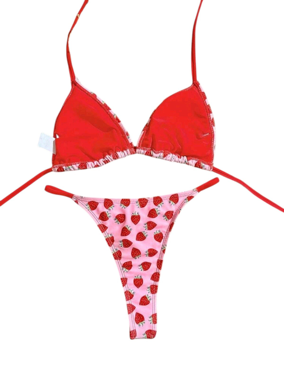SHE rózsaszín epres piros pántos bikini
