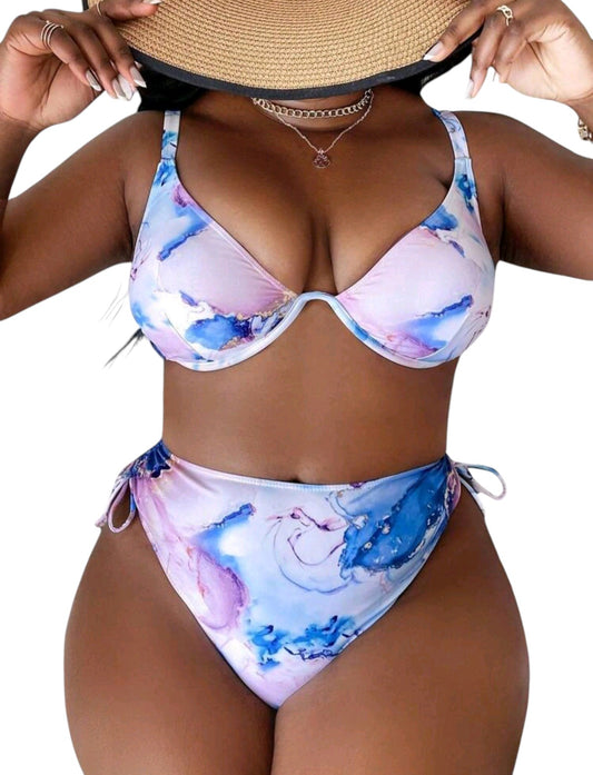 SHE márványmintás merevítős magas derekú bikini