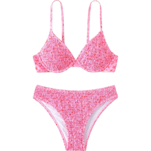 SHE rózsaszín virágmintás bikini szett