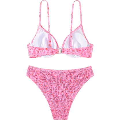 SHE rózsaszín virágmintás bikini szett