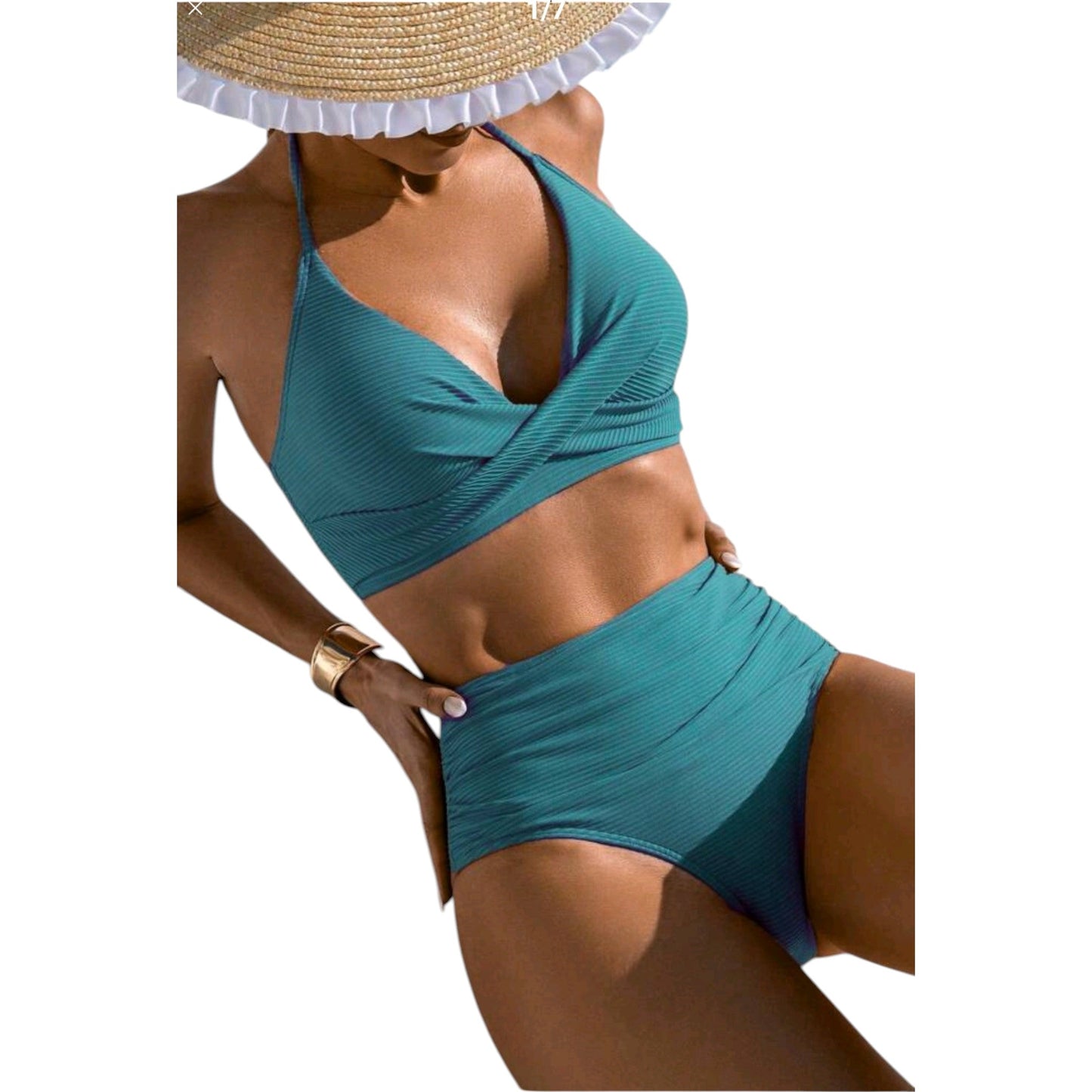 SHE teal színű magas derekú bikini szett