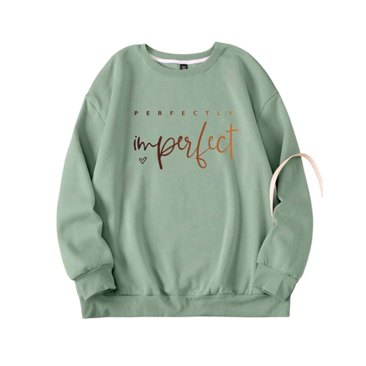 SHE világoszöld "Perfectly Imperfect" feliratos pulóver