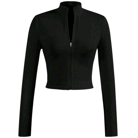 SHE fekete cipzáras crop top pulóver