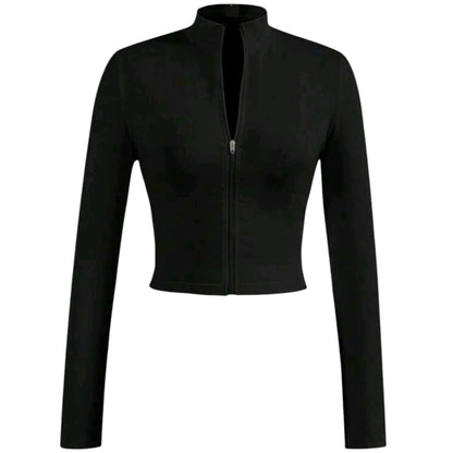 SHE fekete cipzáras crop top pulóver