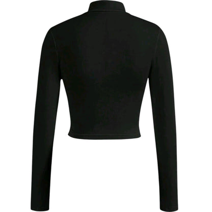 SHE fekete cipzáras crop top pulóver