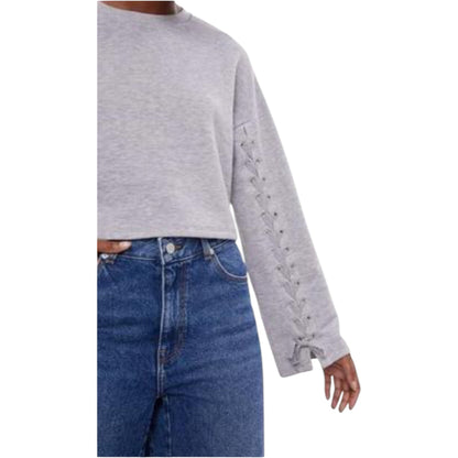 BERSHKA szürke fűzős crop pulóver
