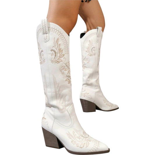 SHE fehér hímzett cowboy csizma