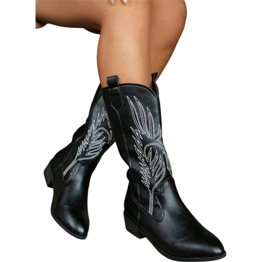 SHE fekete hímzett cowboy csizma