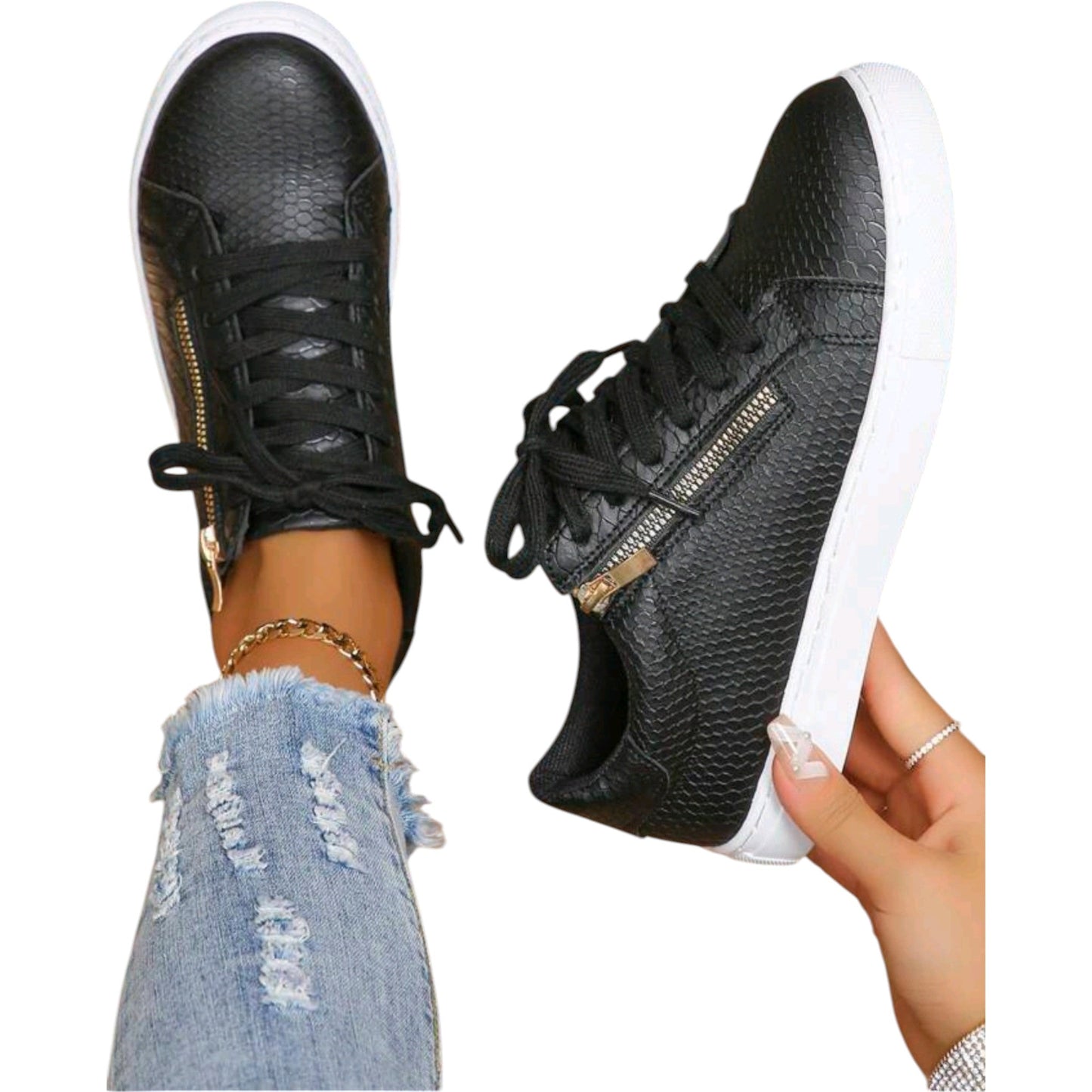 SHE fekete cipzáros sportcipő