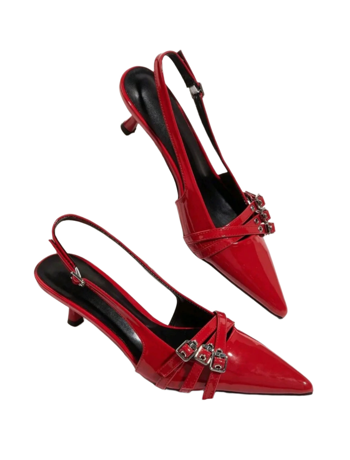 SHE piros lakbőr csatos slingback cipő
