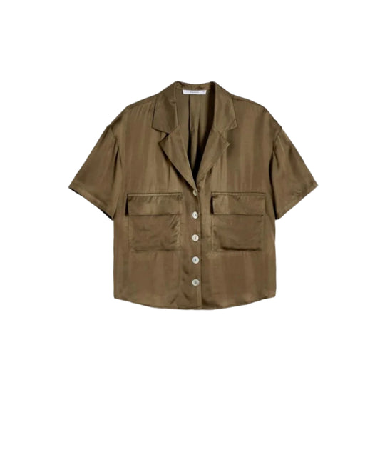 RESERVED khaki rövid ujjú gombos blúz