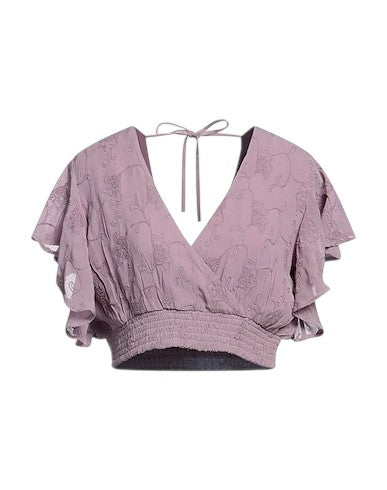 GUESS mályva hímzett pillangóujjú megkötős hátú crop top