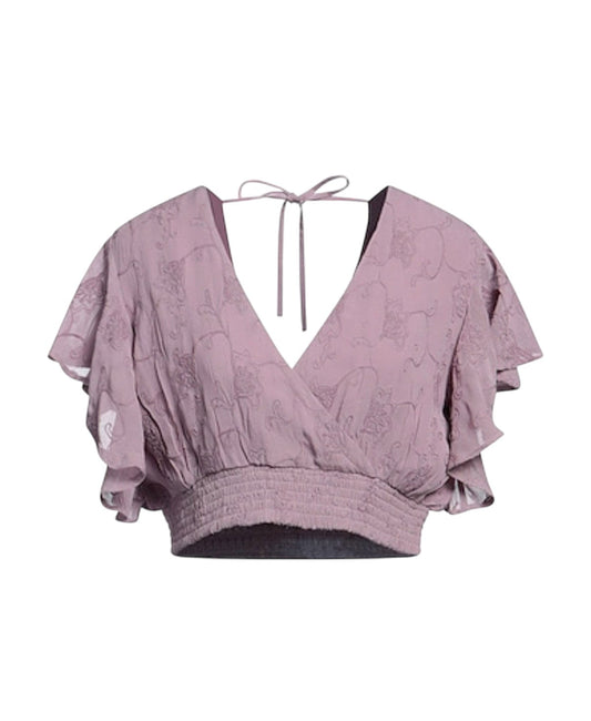 GUESS mályva hímzett pillangóujjú megkötős hátú crop top