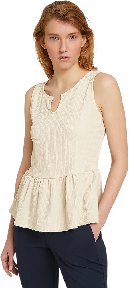 TOM TAYLOR krém texturált peplum felső