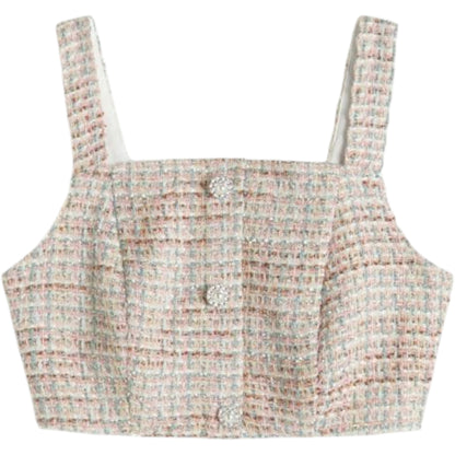 RESERVED többszínű tweed pántos crop top