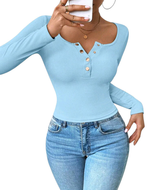 SHE világoskék gombos crop top
