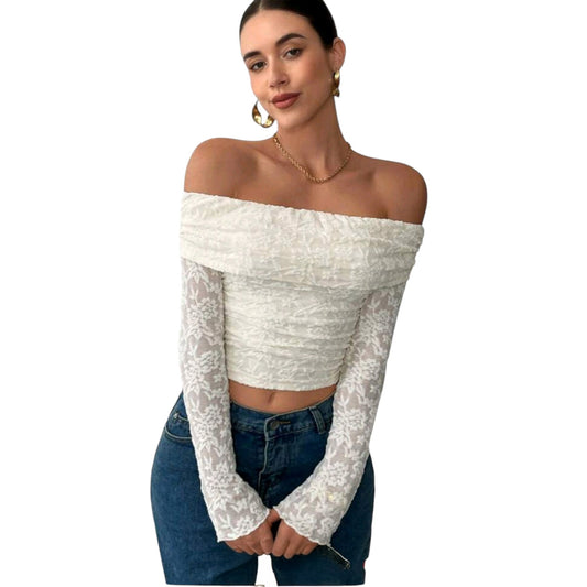 SHE fehér csipke crop top