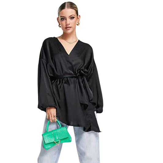 MISSGUIDED fekete V-nyakú blúz