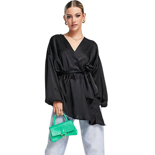 MISSGUIDED fekete V-nyakú blúz