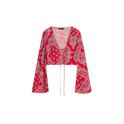 BERSHKA piros paisley mintás crop blúz